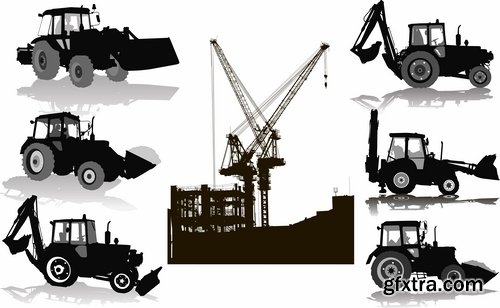 Collection of tractor excavator bulldozer construction equipment 25 EPS