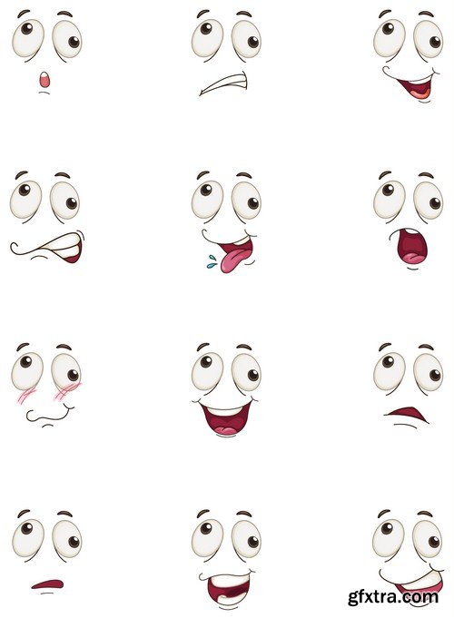 Cartoon of various face expressions 12X EPS