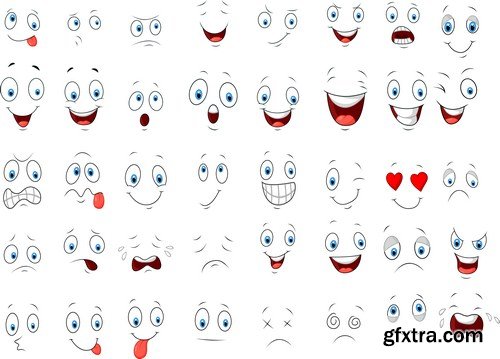 Cartoon of various face expressions 12X EPS