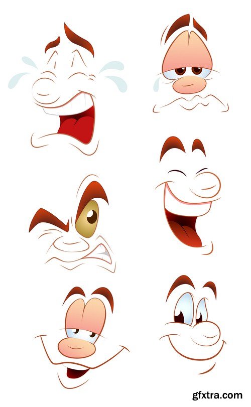 Cartoon of various face expressions 12X EPS