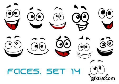 Cartoon of various face expressions 12X EPS