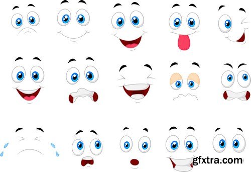 Cartoon of various face expressions 12X EPS