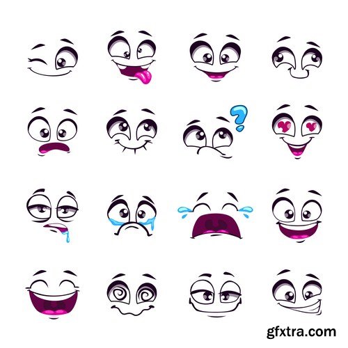 Cartoon of various face expressions 12X EPS