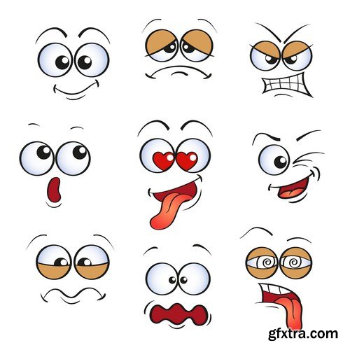 Cartoon of various face expressions 12X EPS