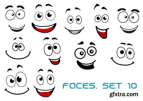 Cartoon of various face expressions 12X EPS