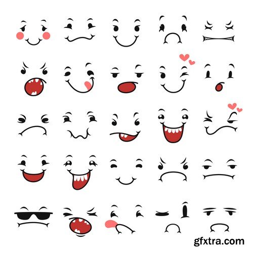 Cartoon of various face expressions 12X EPS