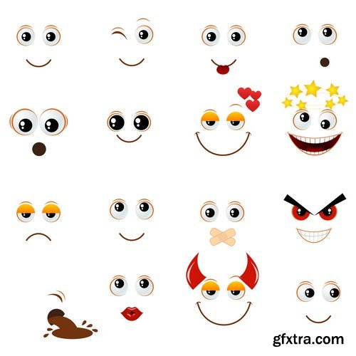 Cartoon of various face expressions 12X EPS