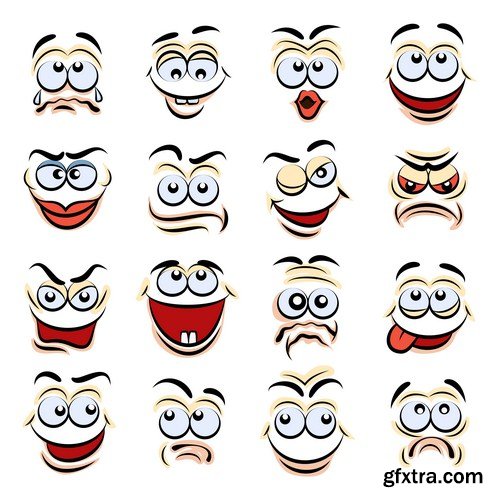 Cartoon of various face expressions 12X EPS