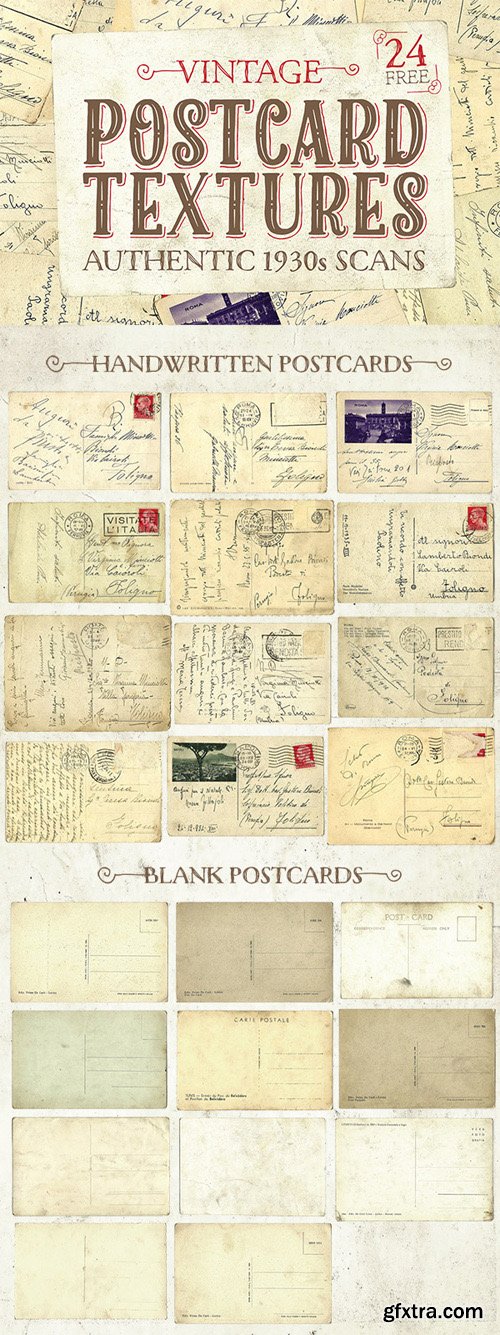 24 Authentic 1930s Vintage Postcard Textures