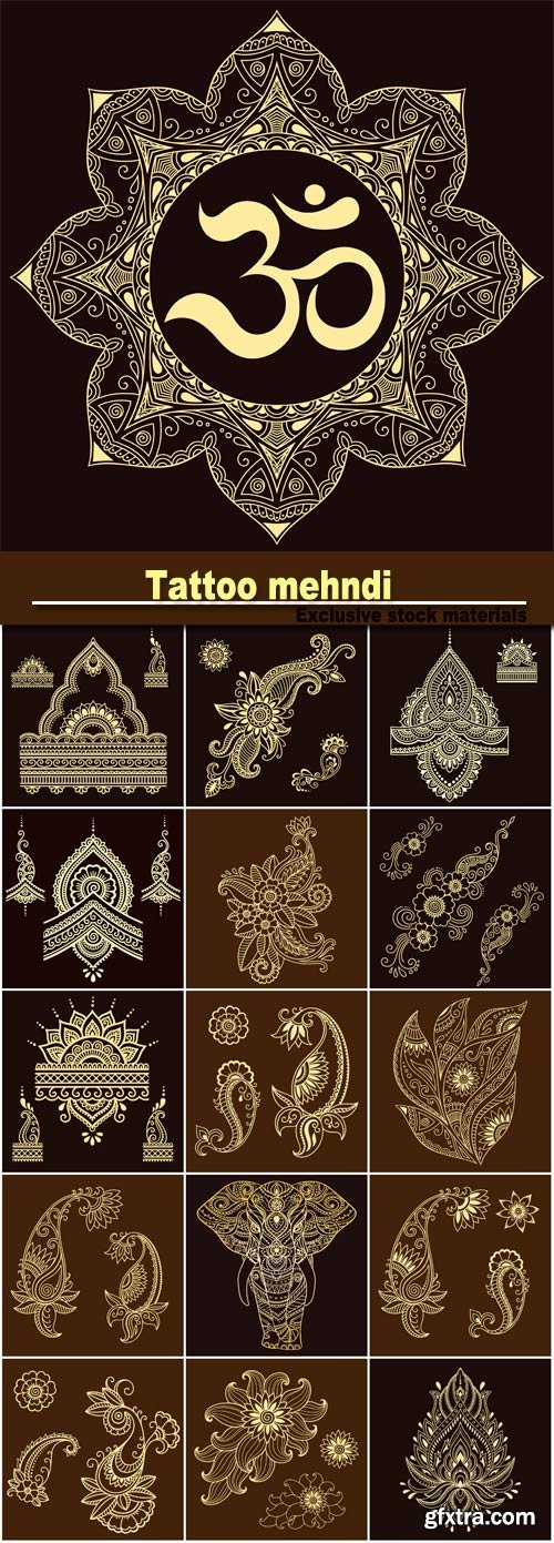 Tattoo mehndi abstract gold