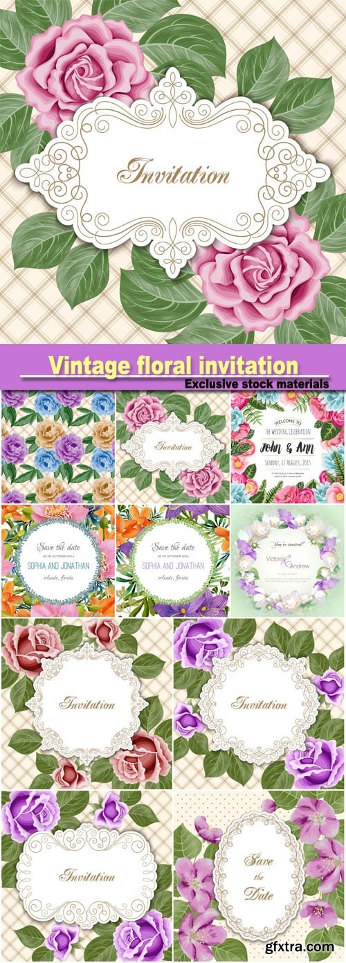 Vintage floral invitation template