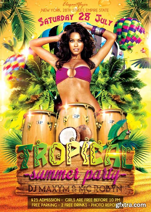 Tropical Summer Party V1 Flyer PSD Template + Facebook Cover