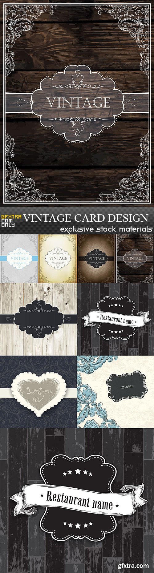 Vintage Card Design, 9 x UHQ JPEG