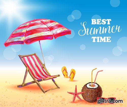 Collection of summer holiday beach vacation cocktail poster flyer journey palm banner 25 EPS