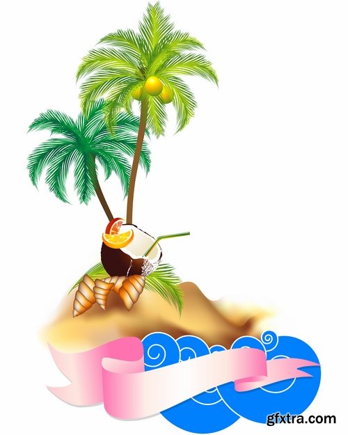 Collection of summer holiday beach vacation cocktail poster flyer journey palm banner 25 EPS