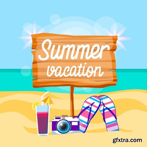 Collection of summer holiday beach vacation cocktail poster flyer journey palm banner 25 EPS