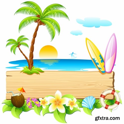 Collection of summer holiday beach vacation cocktail poster flyer journey palm banner 25 EPS