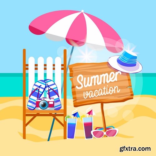 Collection of summer holiday beach vacation cocktail poster flyer journey palm banner 25 EPS