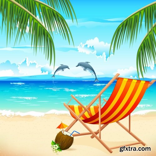 Collection of summer holiday beach vacation cocktail poster flyer journey palm banner 25 EPS