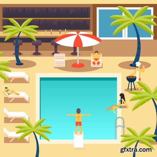 Collection of summer holiday beach vacation cocktail poster flyer journey palm banner 25 EPS