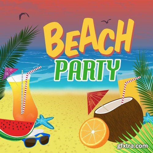 Collection of summer holiday beach vacation cocktail poster flyer journey palm banner 25 EPS