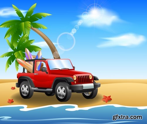 Collection of summer holiday beach vacation cocktail poster flyer journey palm banner 25 EPS