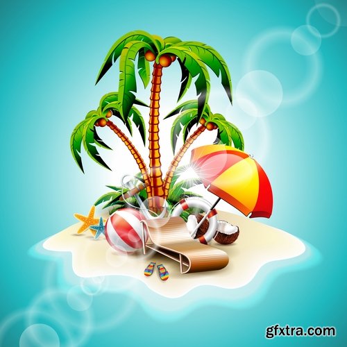 Collection of summer holiday beach vacation cocktail poster flyer journey palm banner 25 EPS