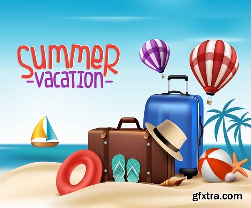 Collection of summer holiday beach vacation cocktail poster flyer journey palm banner 25 EPS