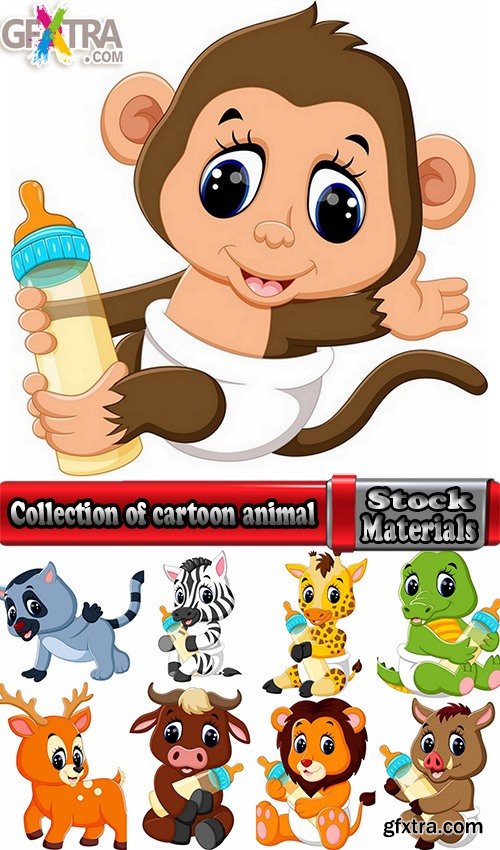 Collection of cartoon animal with a bottle of milk vector image 25 EPS