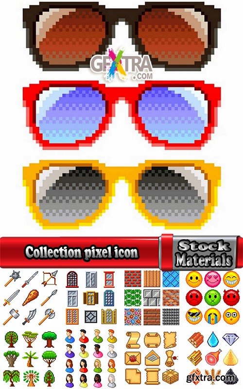 Collection pixel icon sign vector web design element picture 25 EPS