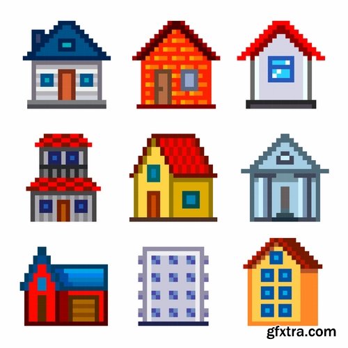 Collection pixel icon sign vector web design element picture 25 EPS