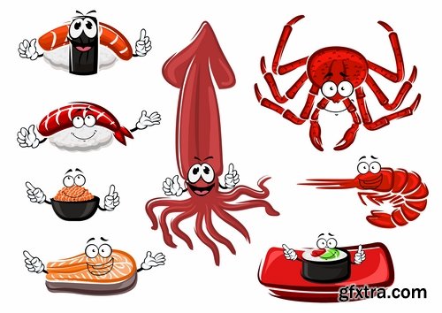 Collection prawn shrimp seafood menu vector image 25 EPS