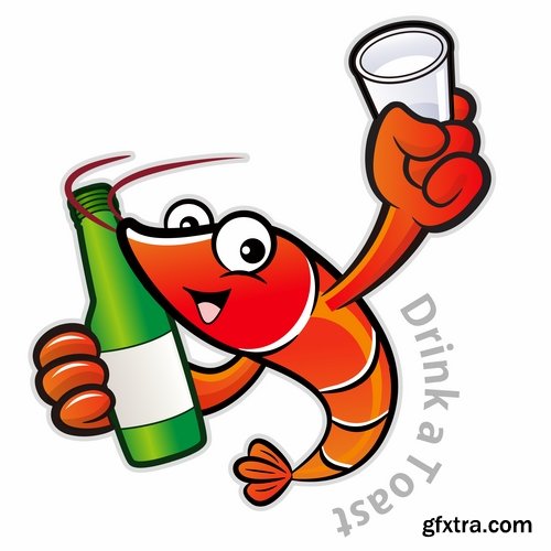 Collection prawn shrimp seafood menu vector image 25 EPS