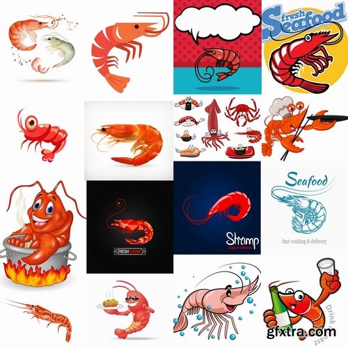 Collection prawn shrimp seafood menu vector image 25 EPS