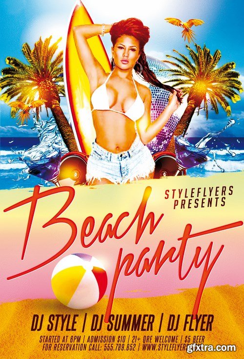 Beach Party PSD Flyer Template + Facebook Cover