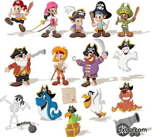 Cartoon pirates with funny animals 10X EPS