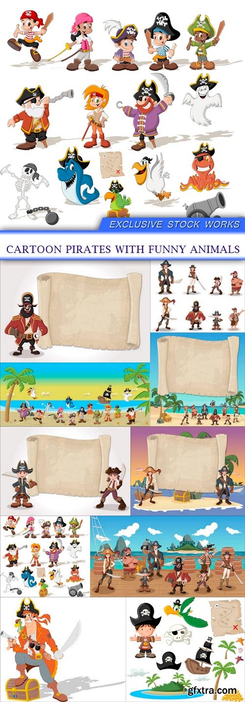 Cartoon pirates with funny animals 10X EPS