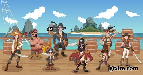 Cartoon pirates with funny animals 10X EPS