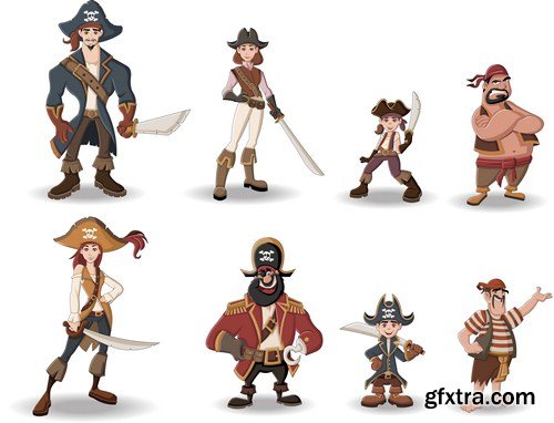 Cartoon pirates with funny animals 10X EPS