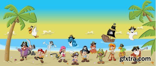 Cartoon pirates with funny animals 10X EPS
