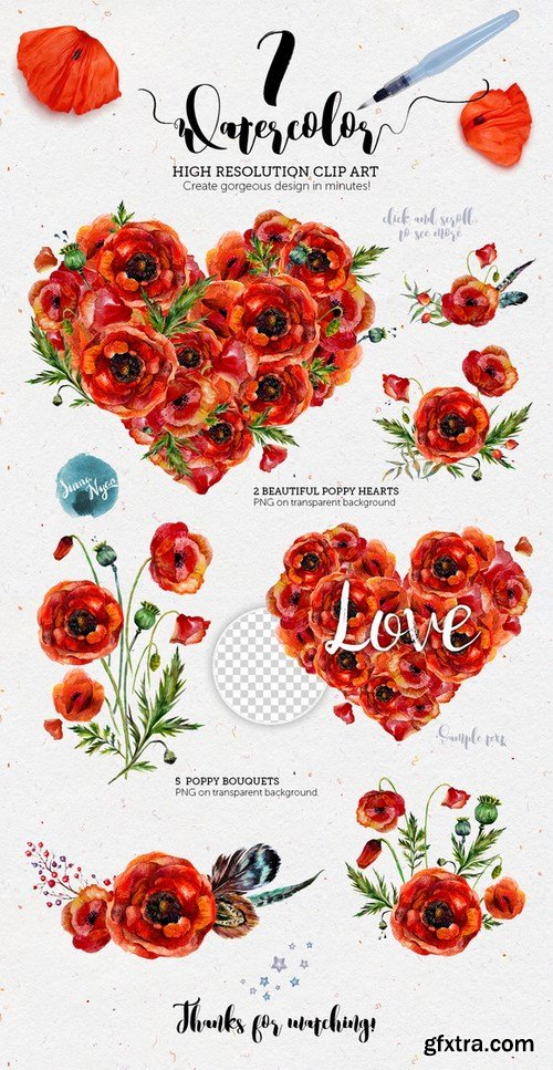 CM - Poppy Mania Watercolor Clip Art Set 689916