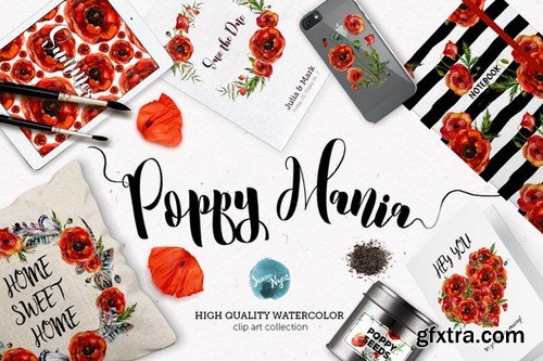 CM - Poppy Mania Watercolor Clip Art Set 689916