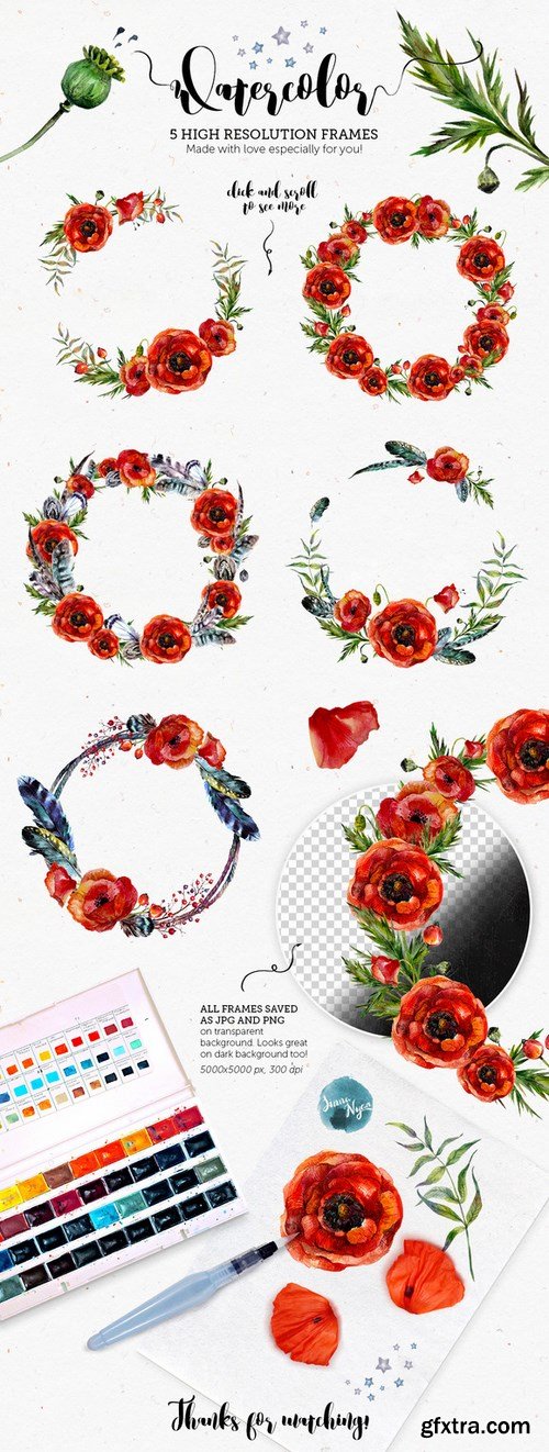 CM - Poppy Mania Watercolor Clip Art Set 689916