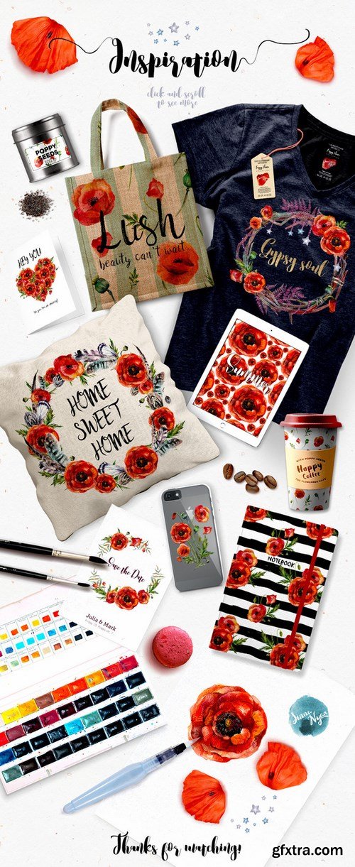 CM - Poppy Mania Watercolor Clip Art Set 689916