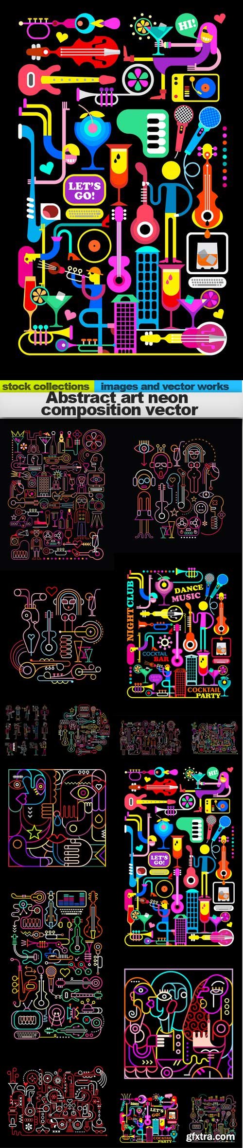 Abstract art neon composition vector, 15 x EPS