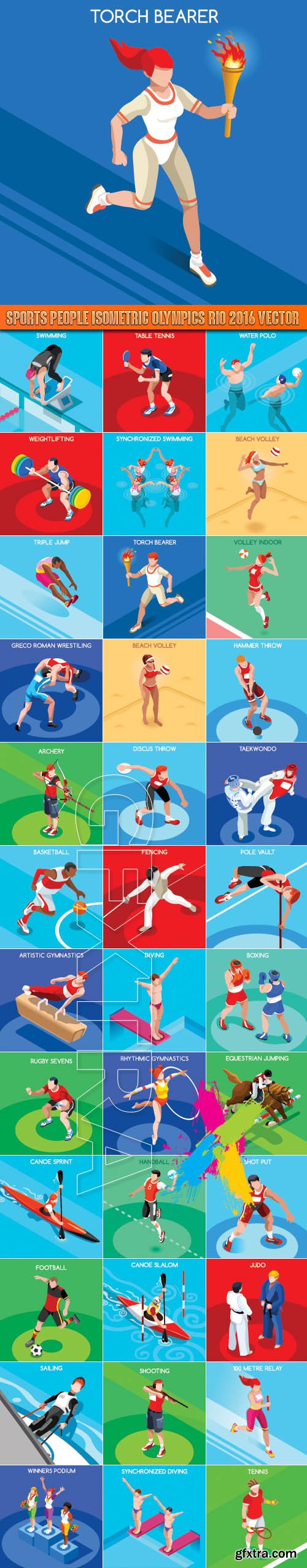 Sports people isometric Olympics Rio 2016 vector