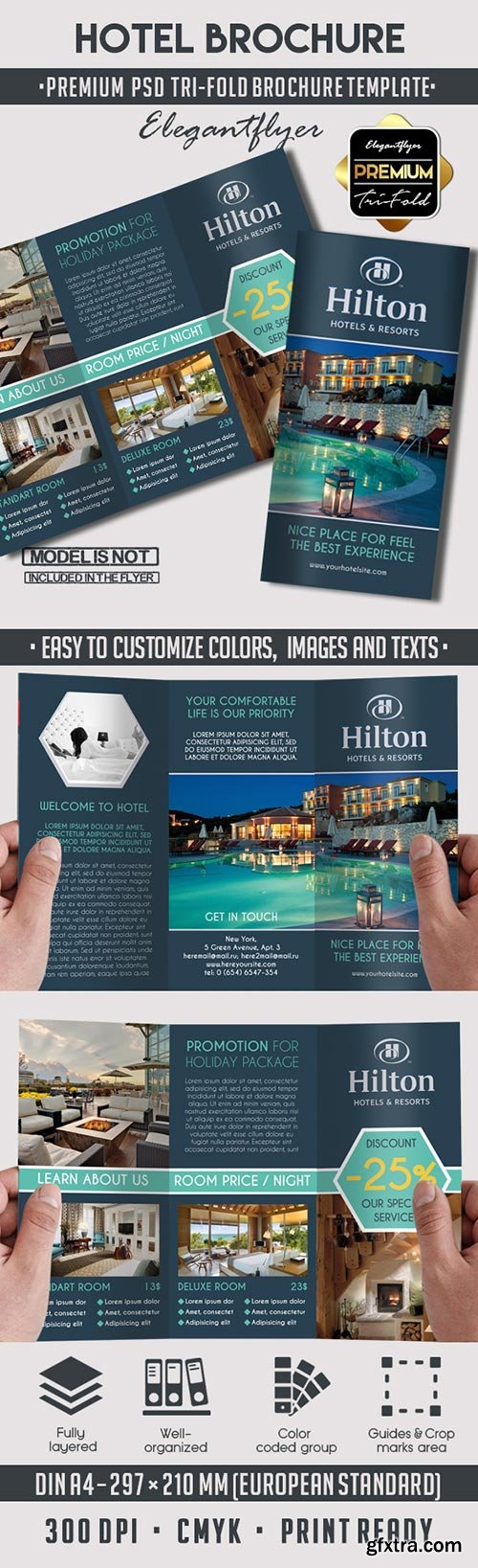 Hotel – Premium Tri-Fold PSD Brochure Template + Facebook Cover