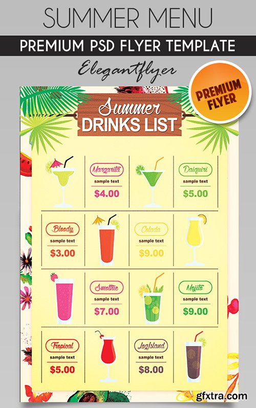 Summer Menu – Flyer PSD Template + Facebook Cover