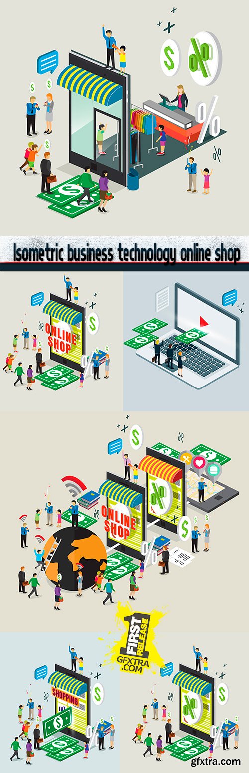 Isometric business technology online shop