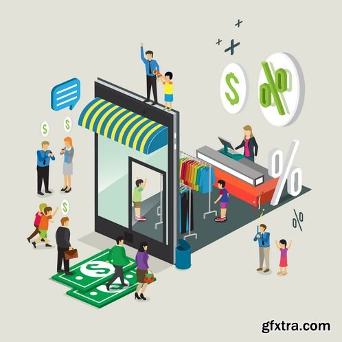 Isometric business technology online shop